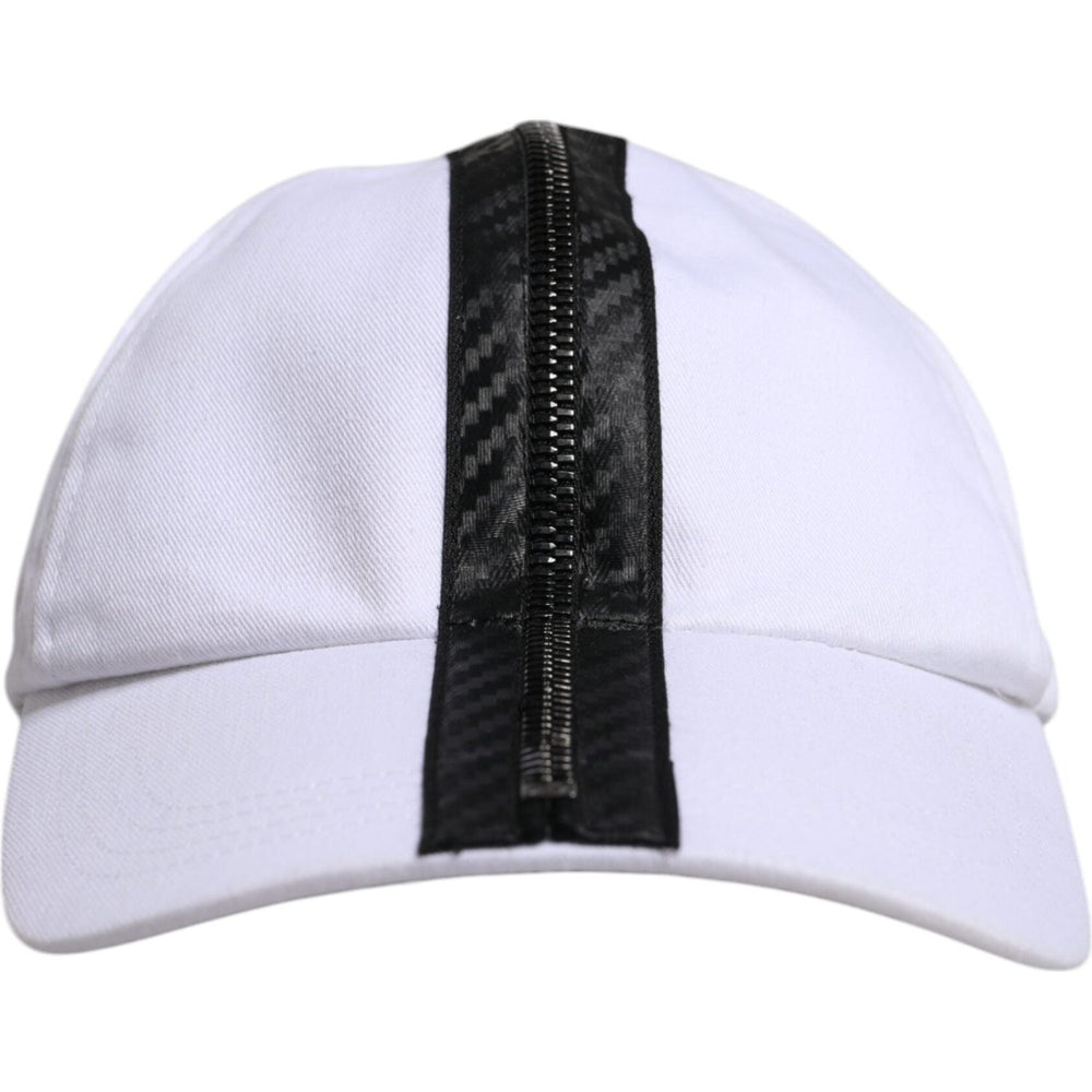 Dolce & Gabbana White Black Cotton Zip Baseball Cap