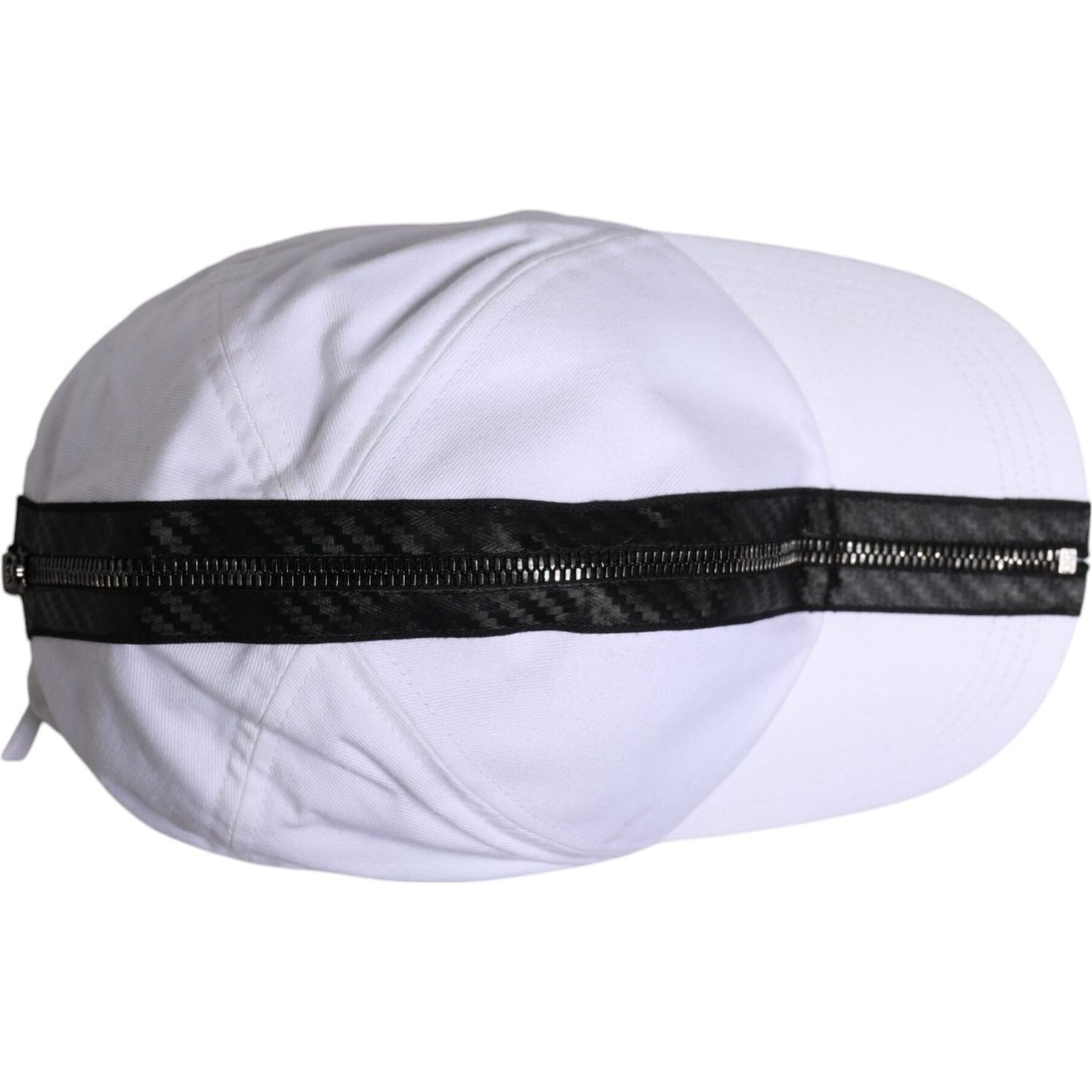 Dolce & Gabbana White Black Cotton Zip Baseball Cap