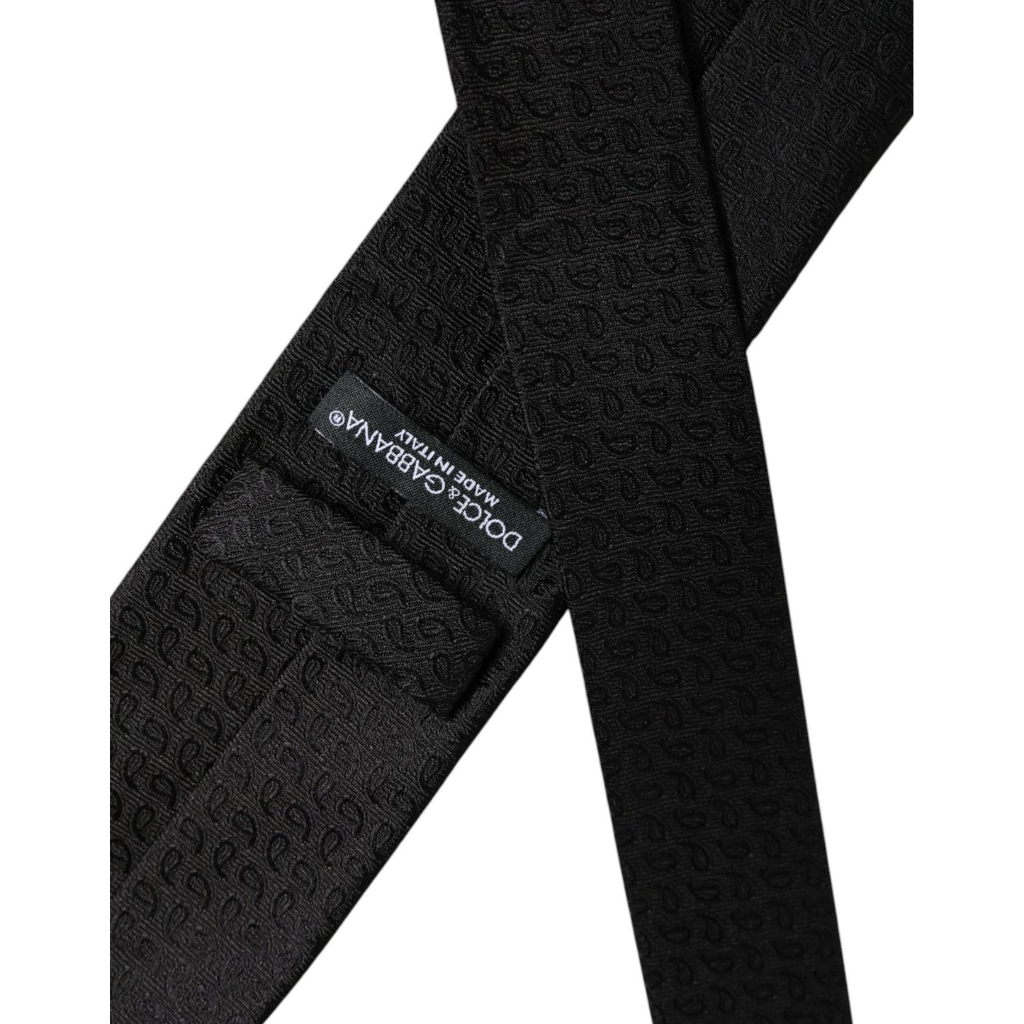 Dolce & Gabbana Black Patterned Silk Adjustable Necktie Tie KRA3435