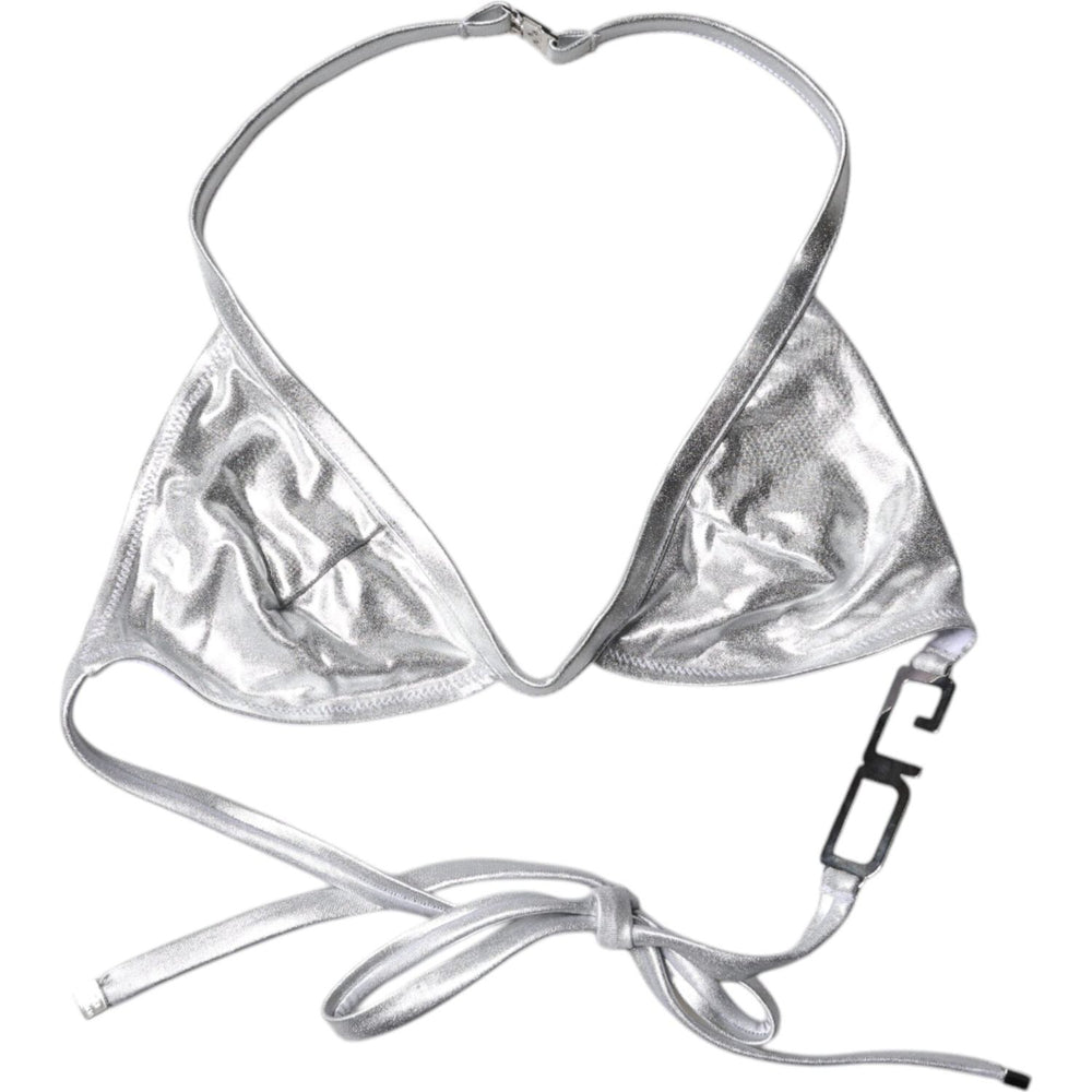 Dolce & Gabbana Silver Logo Halter Beachwear Bikini Top Swimwear
