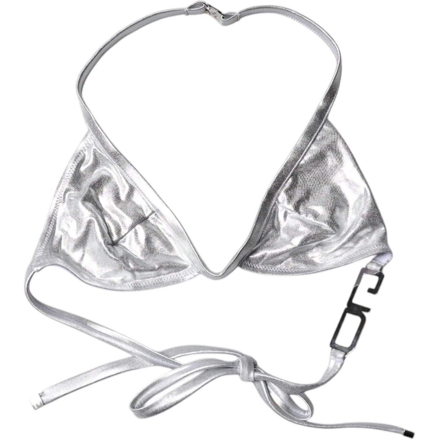 Dolce & Gabbana Silver Logo Halter Beachwear Bikini Top Swimwear