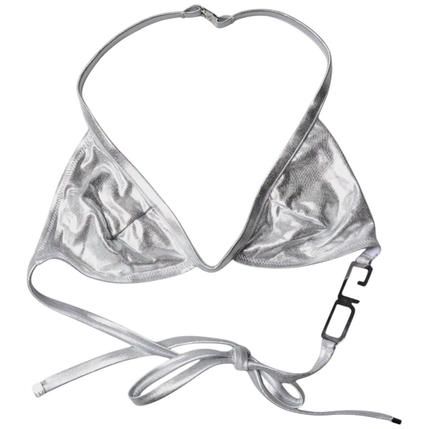 Dolce & Gabbana Silver Logo Halter Beachwear Bikini Top Swimwear