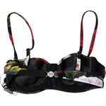Dolce & Gabbana Black Floral Print Nylon Balconcino Bra Underwear