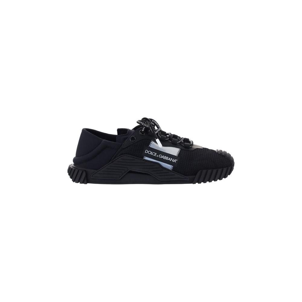 Dolce & Gabbana NS1 Sneakers, black, lace-up, with logo plaque and textured sole showcasing extended toe and paneled design.