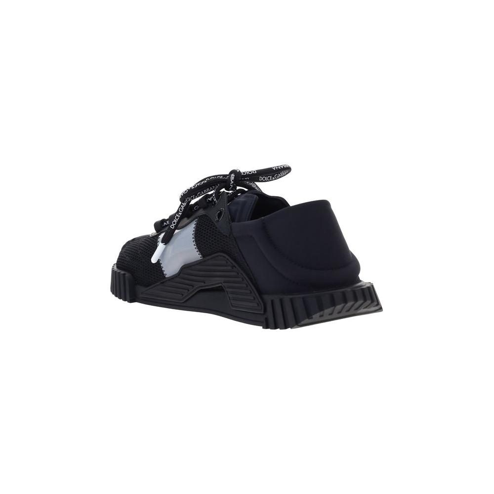 Dolce & Gabbana NS1 Sneakers with paneled design, extended toe, lace-up front, and textured sole in black and white.