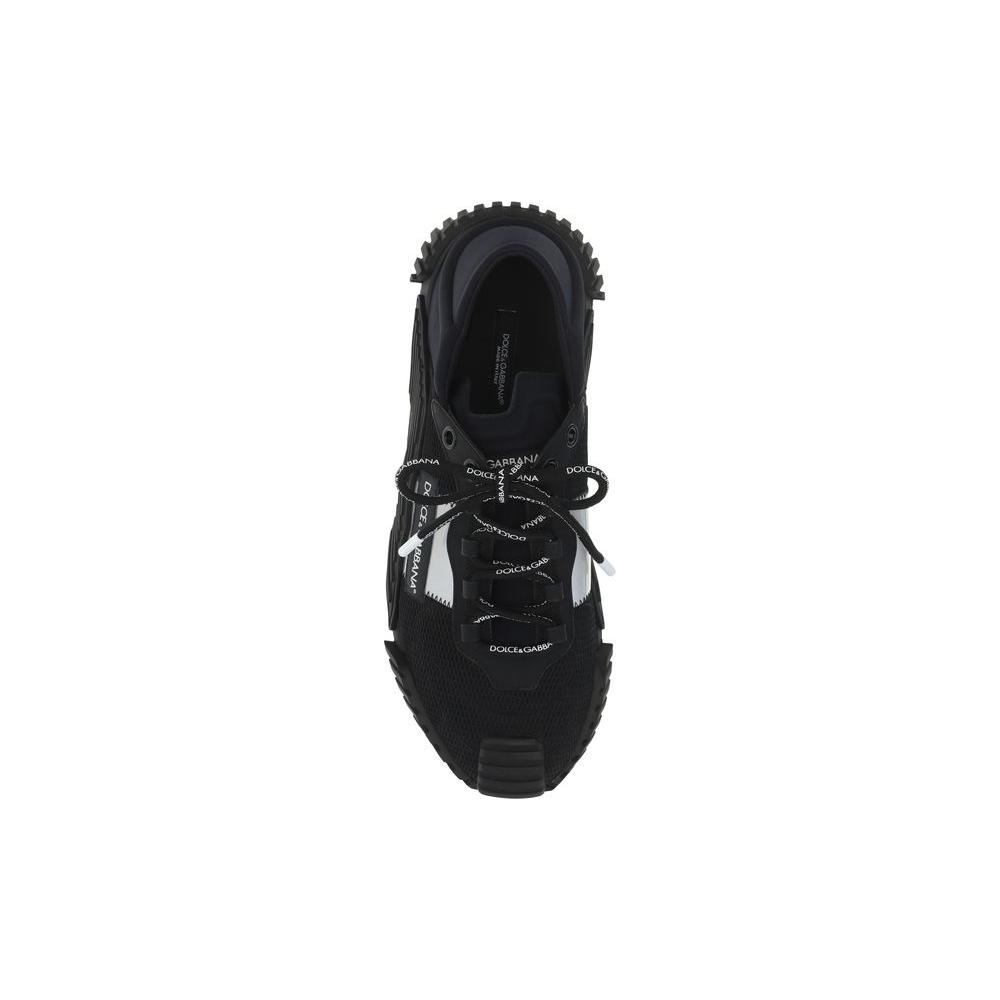 Top view of Dolce & Gabbana NS1 Sneakers featuring extended toe, lace-up front, paneled design, and iconic logo plaque.