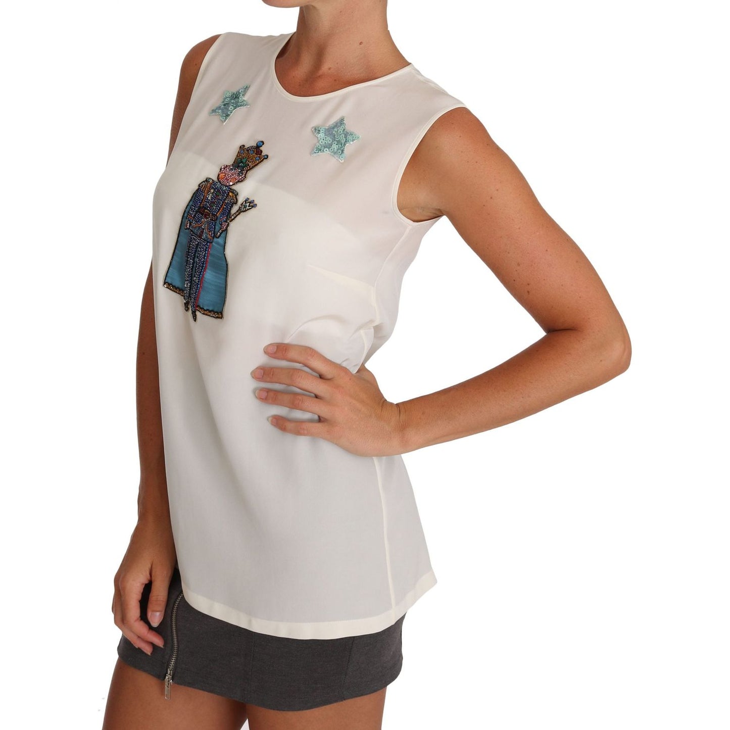 Dolce & Gabbana Enchanted Sequined Silk Sleeveless Top Dolce & Gabbana Gray