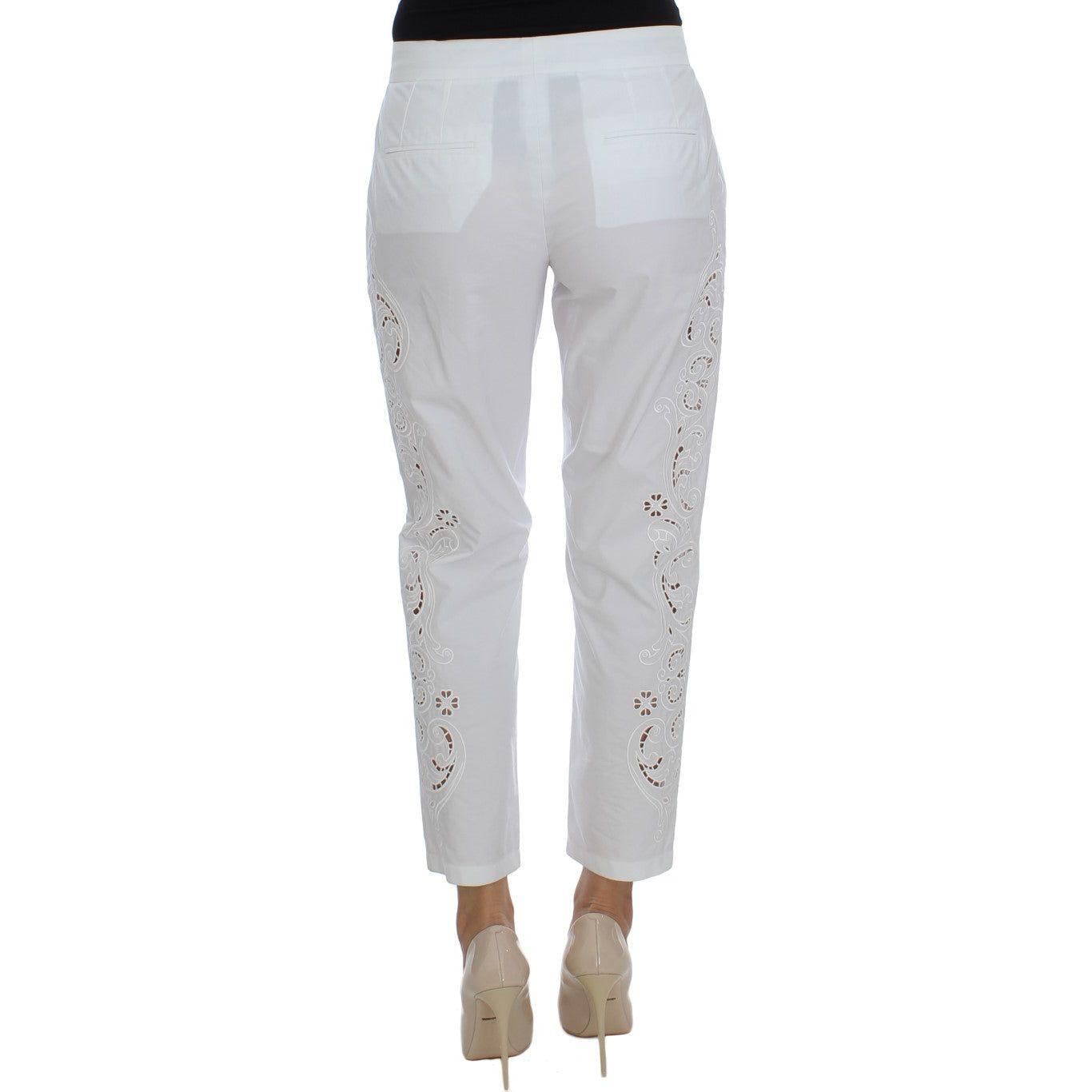 Dolce & Gabbana Elegant White Floral Cutout Dress Pants Dolce & Gabbana Gray