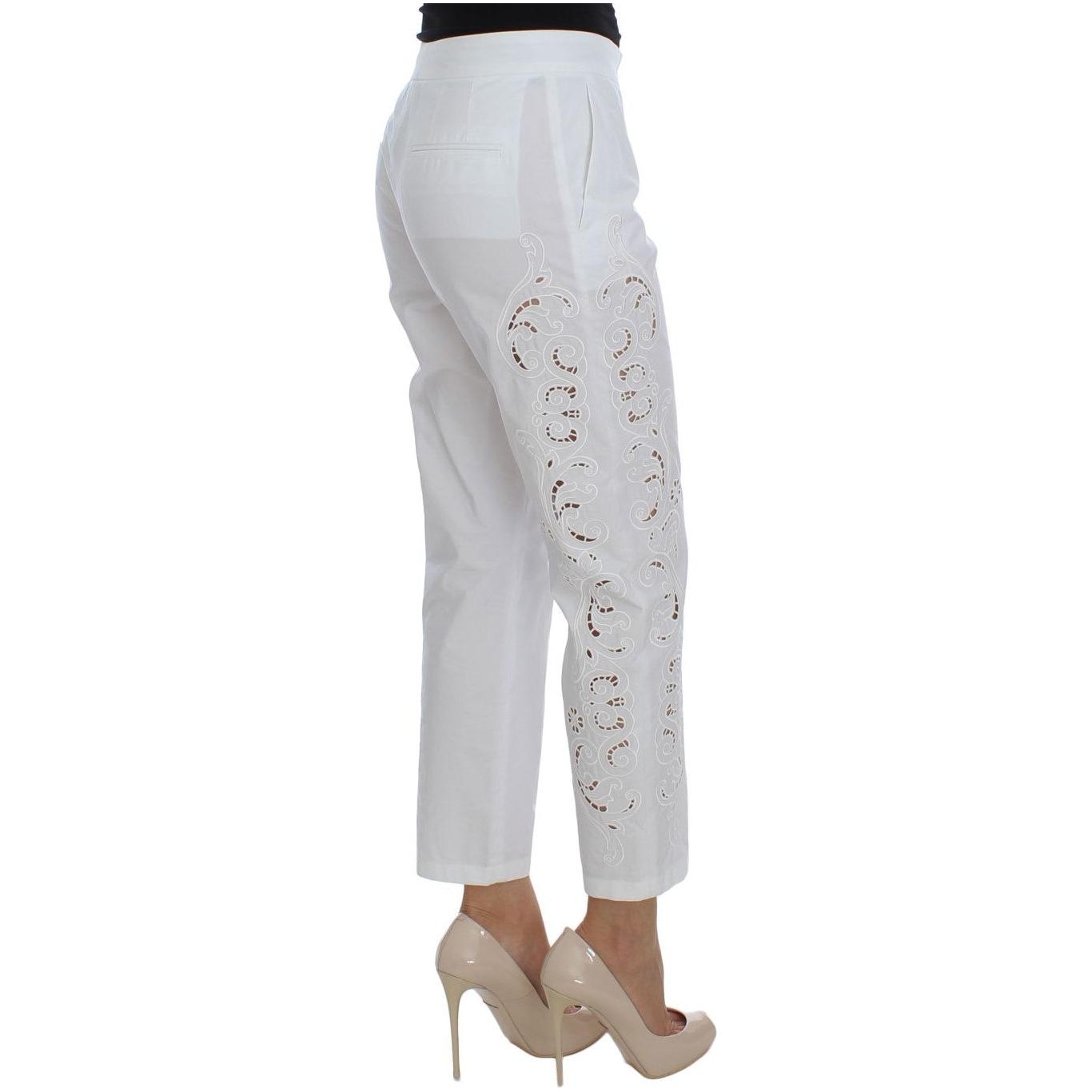 Dolce & Gabbana Elegant White Floral Cutout Dress Pants Dolce & Gabbana Gray