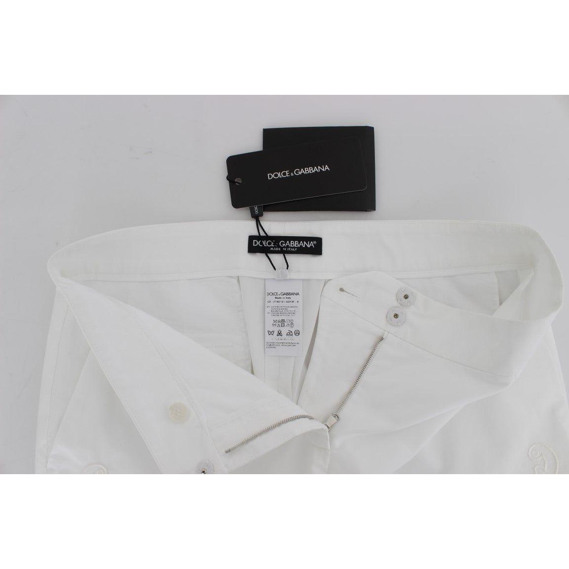Dolce & Gabbana Elegant White Floral Cutout Dress Pants Dolce & Gabbana Gray