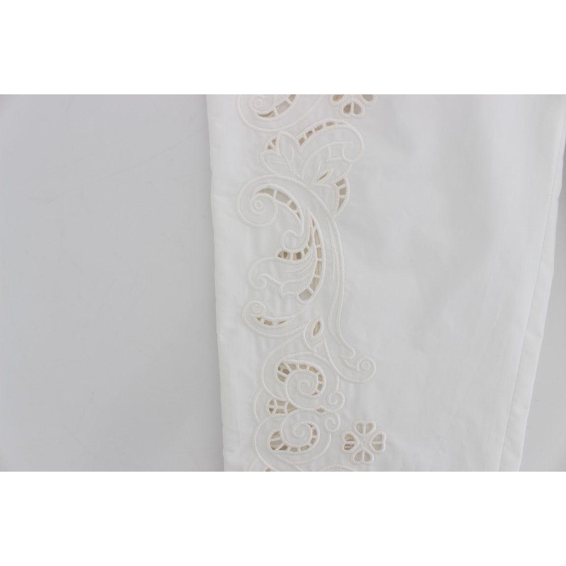 Dolce & Gabbana Elegant White Floral Cutout Dress Pants Dolce & Gabbana Gray