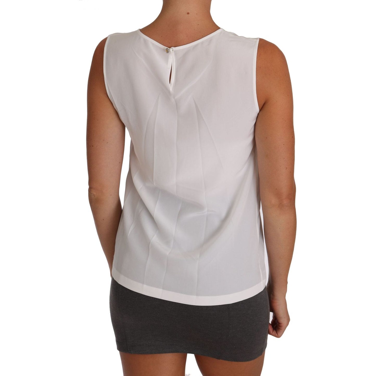 Dolce & Gabbana Elegant Sleeveless White Silk Blouse Top Dolce & Gabbana Gray
