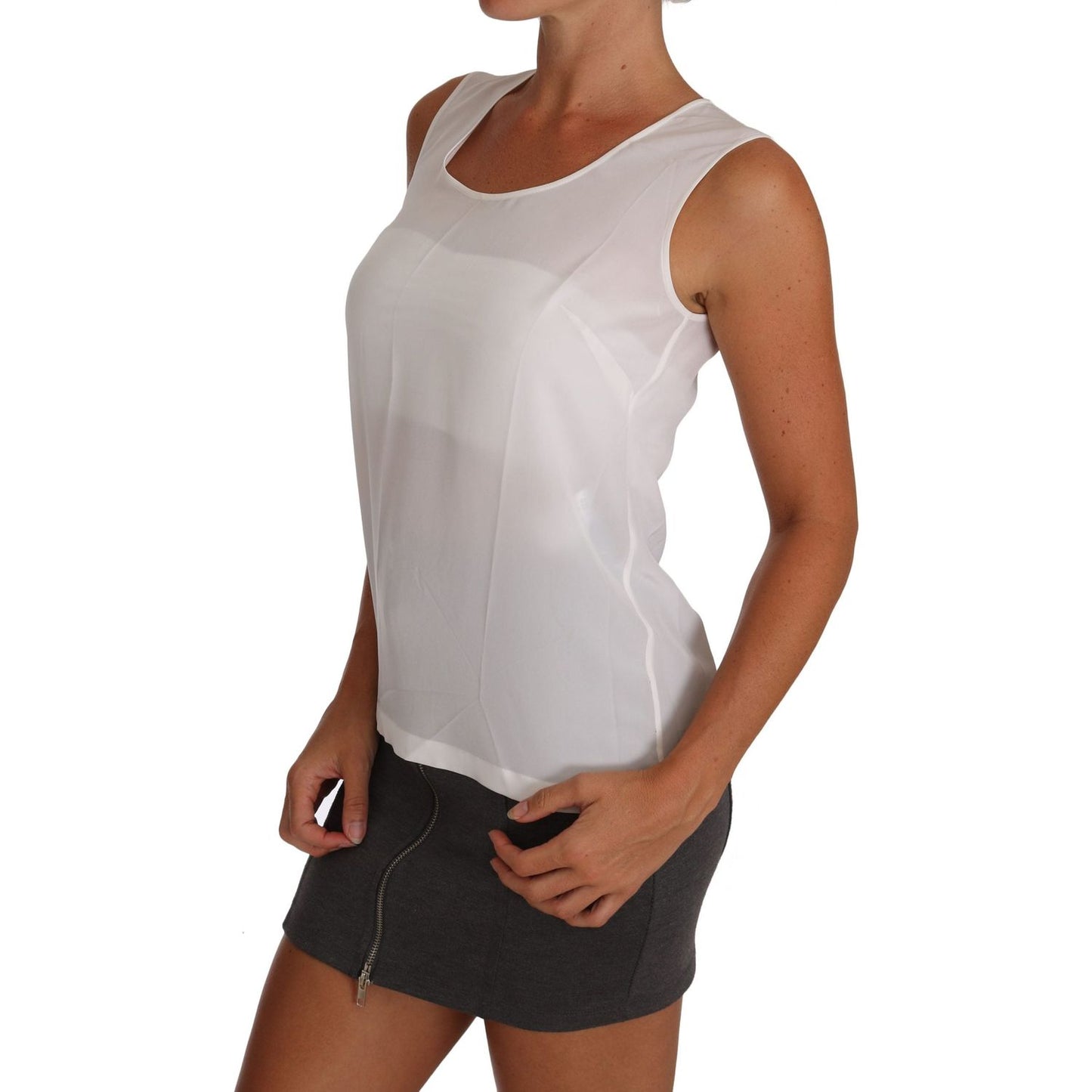Dolce & Gabbana Elegant Sleeveless White Silk Blouse Top Dolce & Gabbana Gray