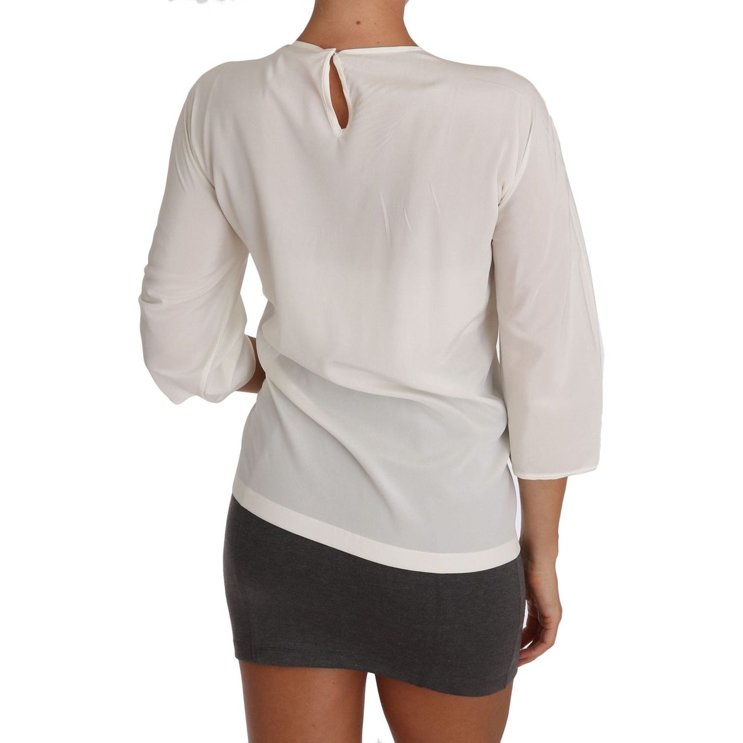 Dolce & Gabbana Chic Figure Family Applique Silk Top Dolce & Gabbana Gray