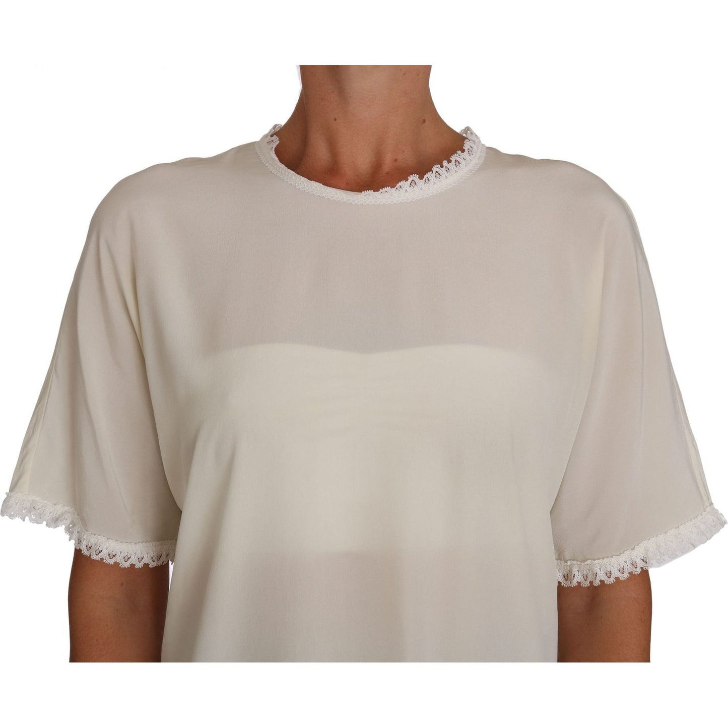 Dolce & Gabbana Cream Silk Lace-Detailed Blouse Top Dolce & Gabbana Dark Gray