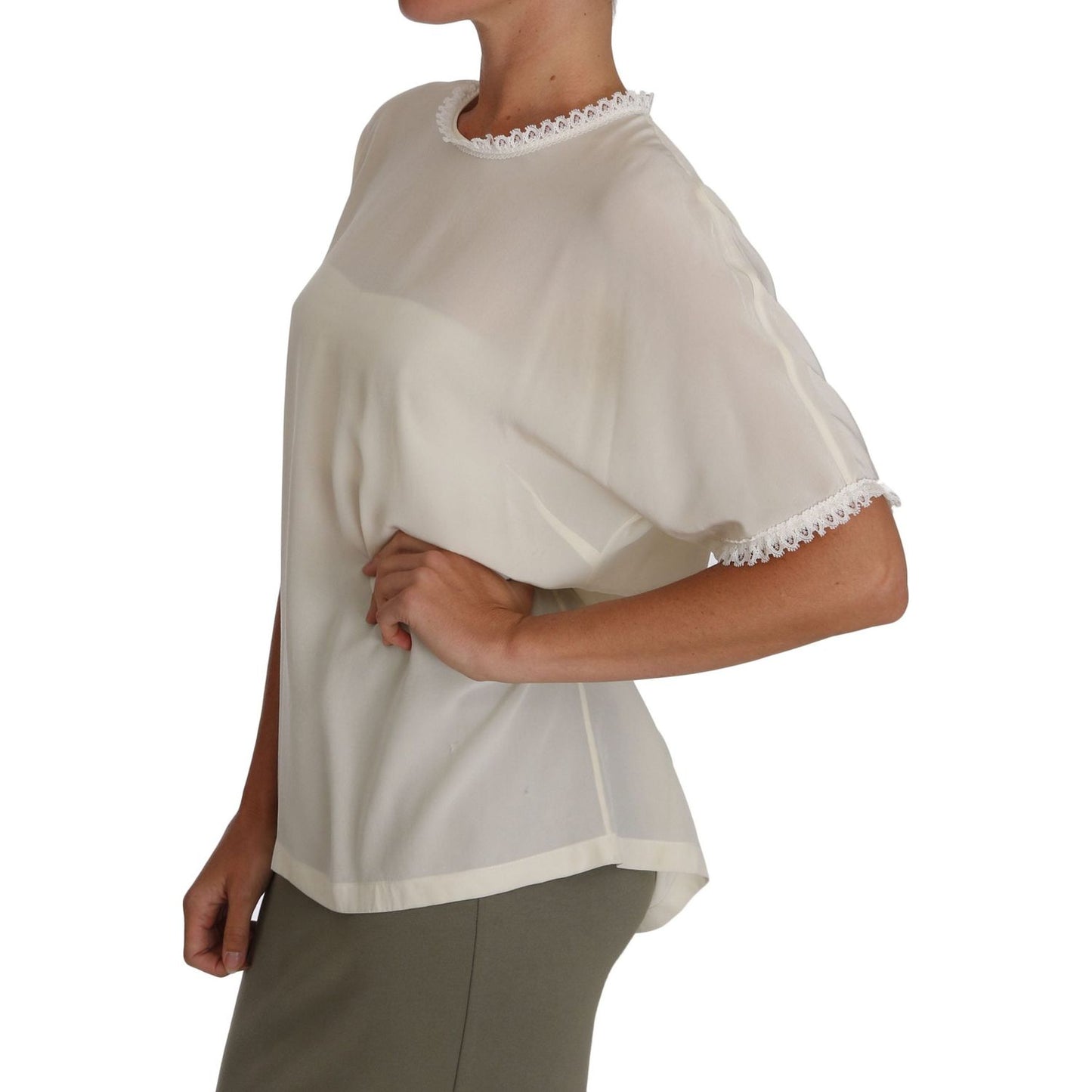Dolce & Gabbana Cream Silk Lace-Detailed Blouse Top Dolce & Gabbana Rosy Brown