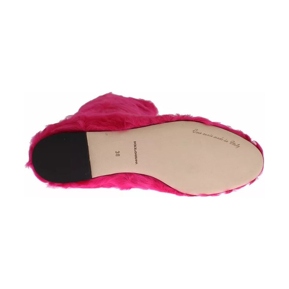 Dolce & Gabbana Pink Lamb Fur Leather Flat Boots Shoes