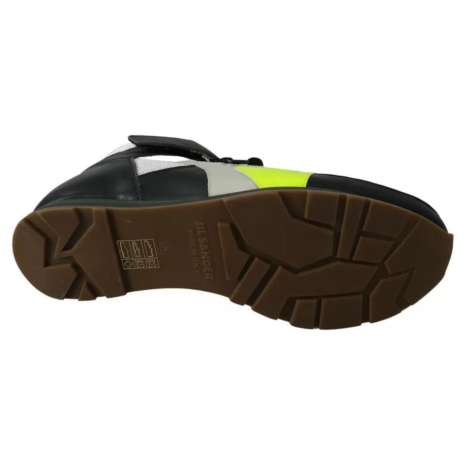 Jil Sander Fog Gray Neon Green Black Lace-Up Strap Shoes