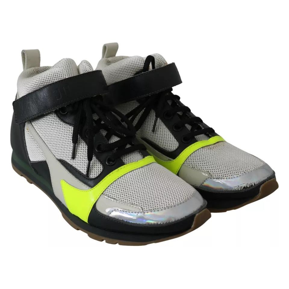 Jil Sander Fog Gray Neon Green Black Lace-Up Strap Shoes