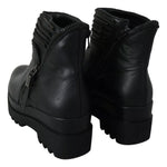 Ovyé Black Leather Zipper Ankle Boots Shoes