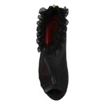 Mangano Black Leather Mesh Stiletto High Heels Peep Toe Boots Shoes