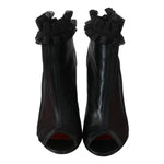 Mangano Black Leather Mesh Stiletto High Heels Peep Toe Boots Shoes