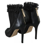 Mangano Black Leather Mesh Stiletto High Heels Peep Toe Boots Shoes