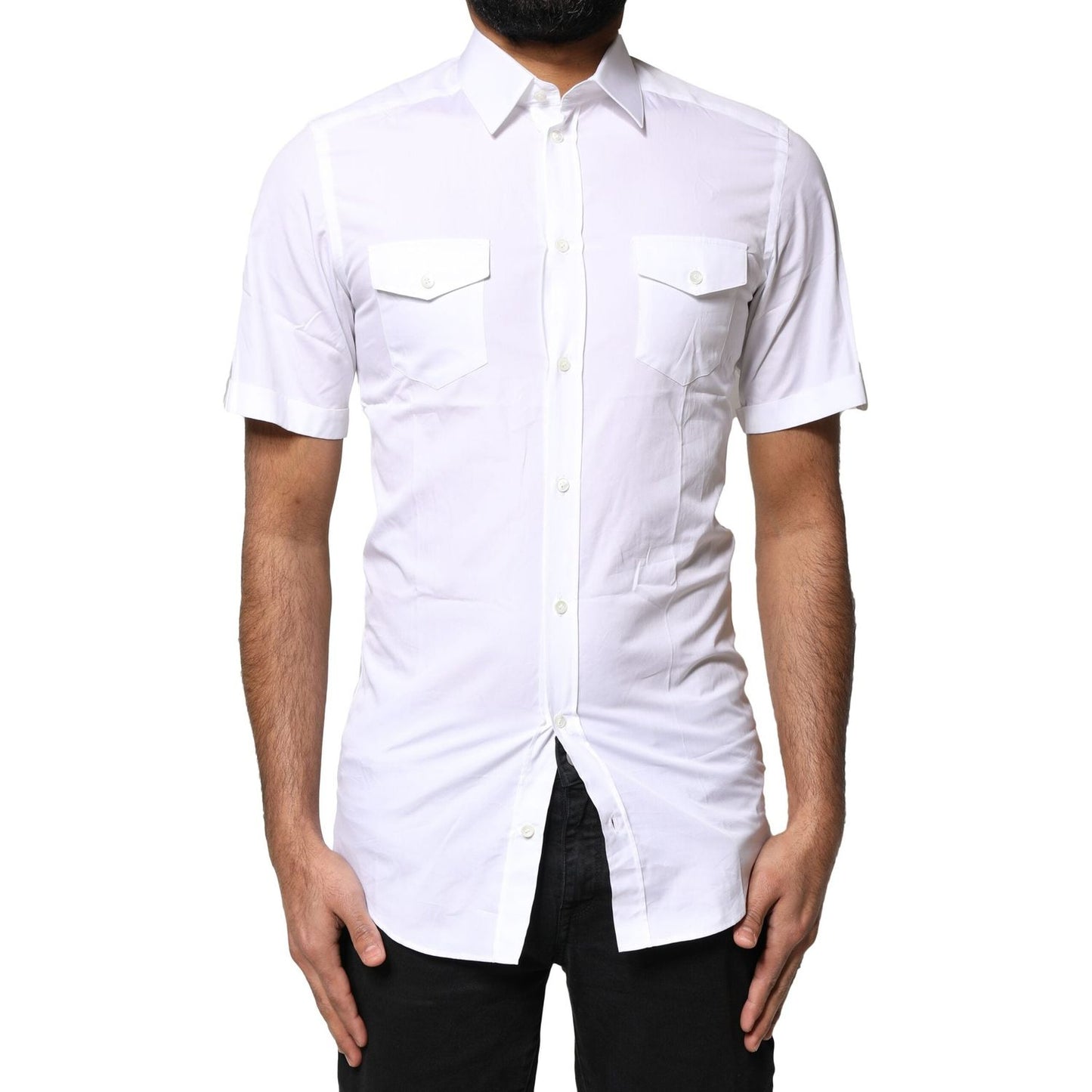 Dolce & Gabbana White GOLD Button Down Casual Men Polo Shirt