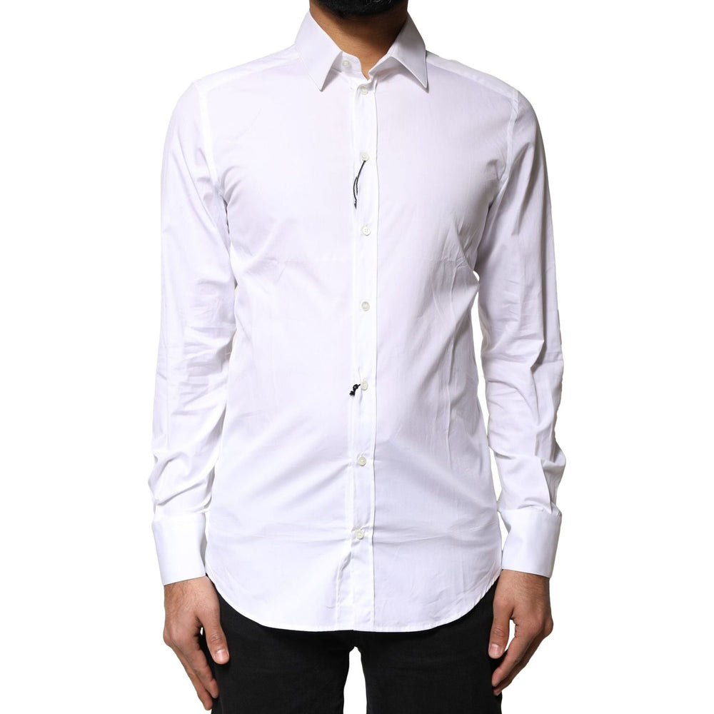 Dolce & Gabbana White GOLD Cotton Long Sleeves Men Dress Shirt