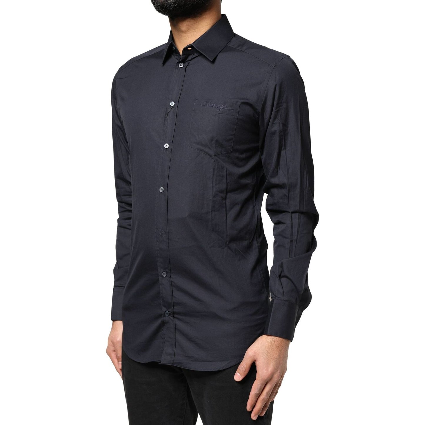 Dolce & Gabbana Dark Blue GOLD Cotton Long Sleeves Dress Shirt