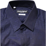 Dolce & Gabbana Blue Check Tartan GOLD Formal Dress Shirt