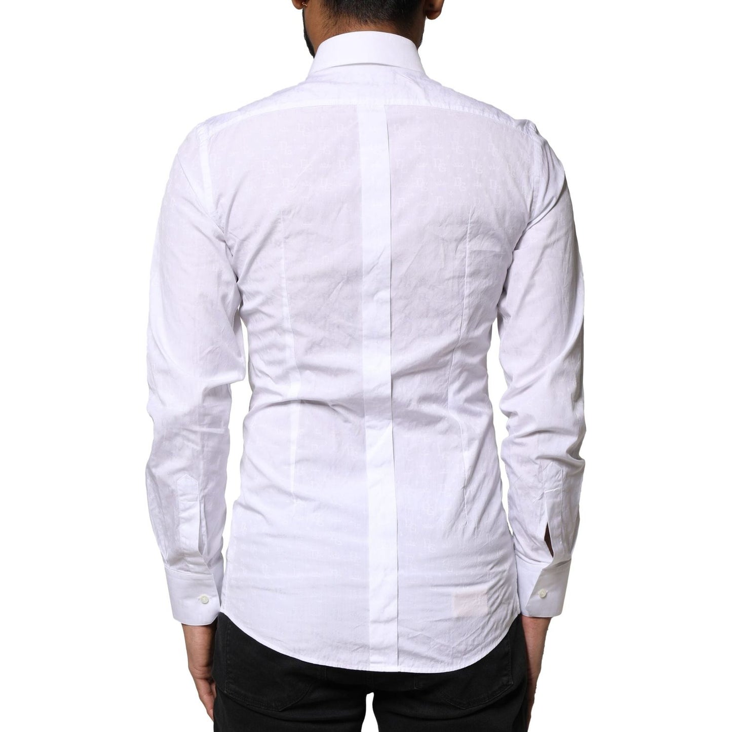 Dolce & Gabbana White GOLD Cotton Long Sleeves Dress Shirt