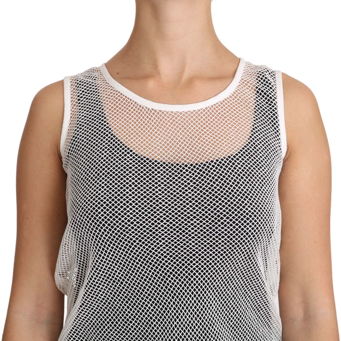 Dolce & Gabbana Elegant White Sheer Sleeveless Top Dolce & Gabbana Rosy Brown