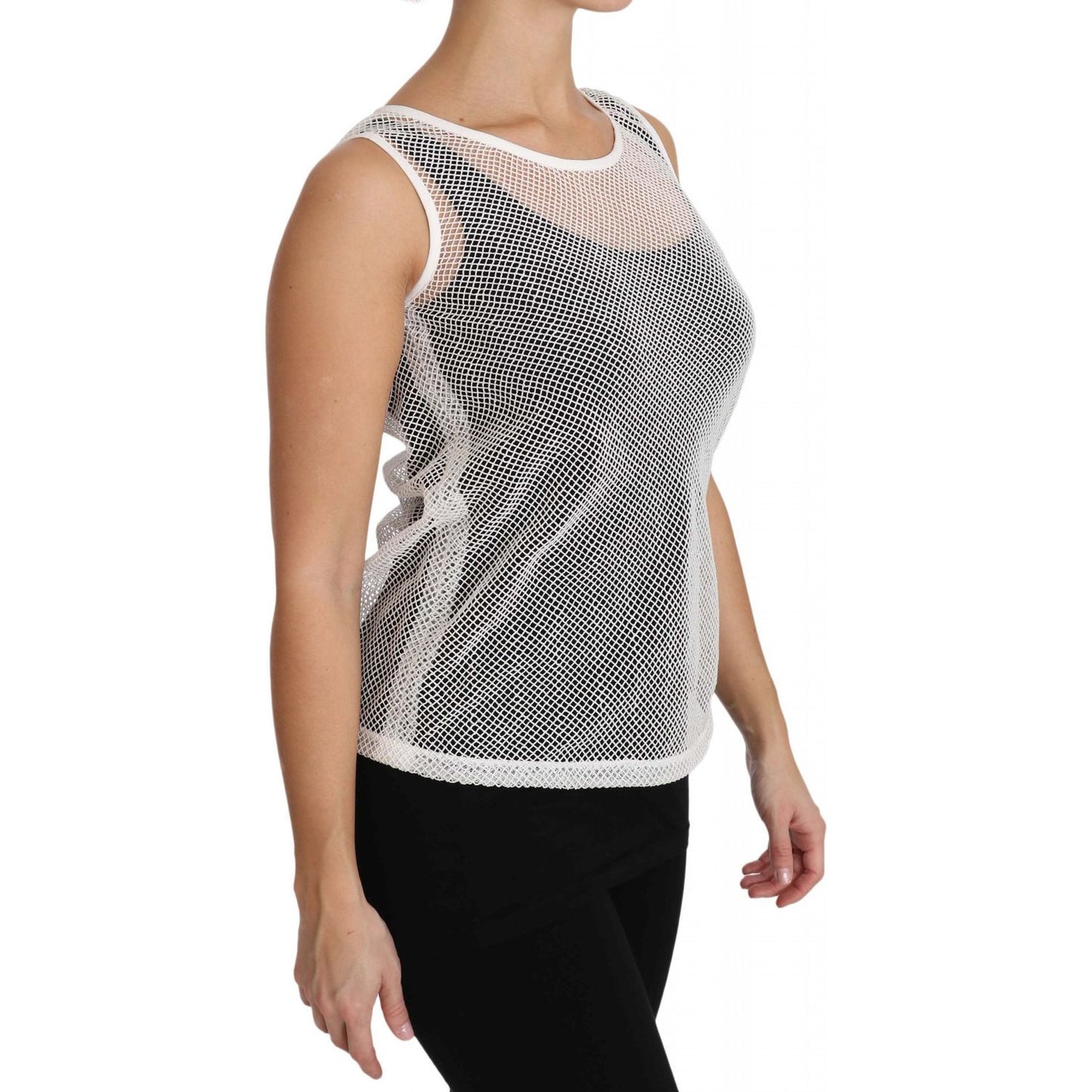 Dolce & Gabbana Elegant White Sheer Sleeveless Top Dolce & Gabbana Rosy Brown