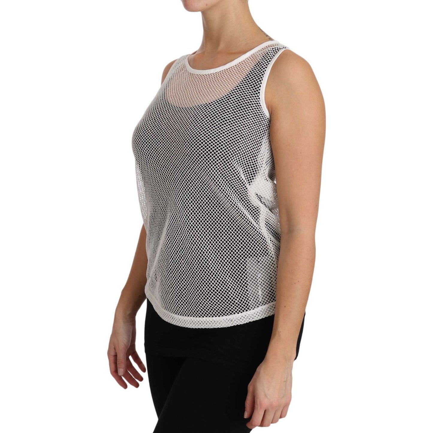 Dolce & Gabbana Elegant White Sheer Sleeveless Top Dolce & Gabbana Rosy Brown