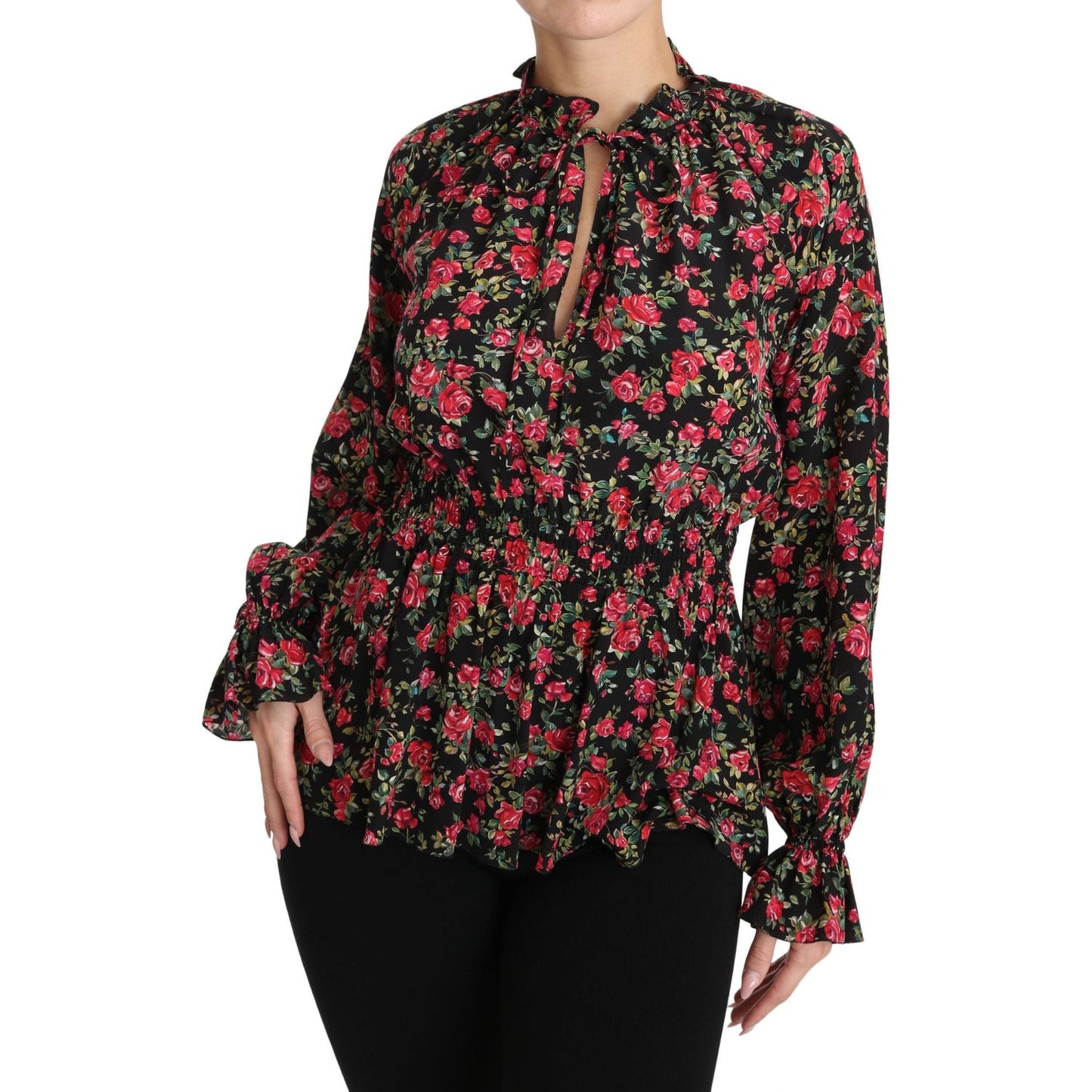 Dolce & Gabbana Elegant Black Floral Silk Shirt Dolce & Gabbana Rosy Brown