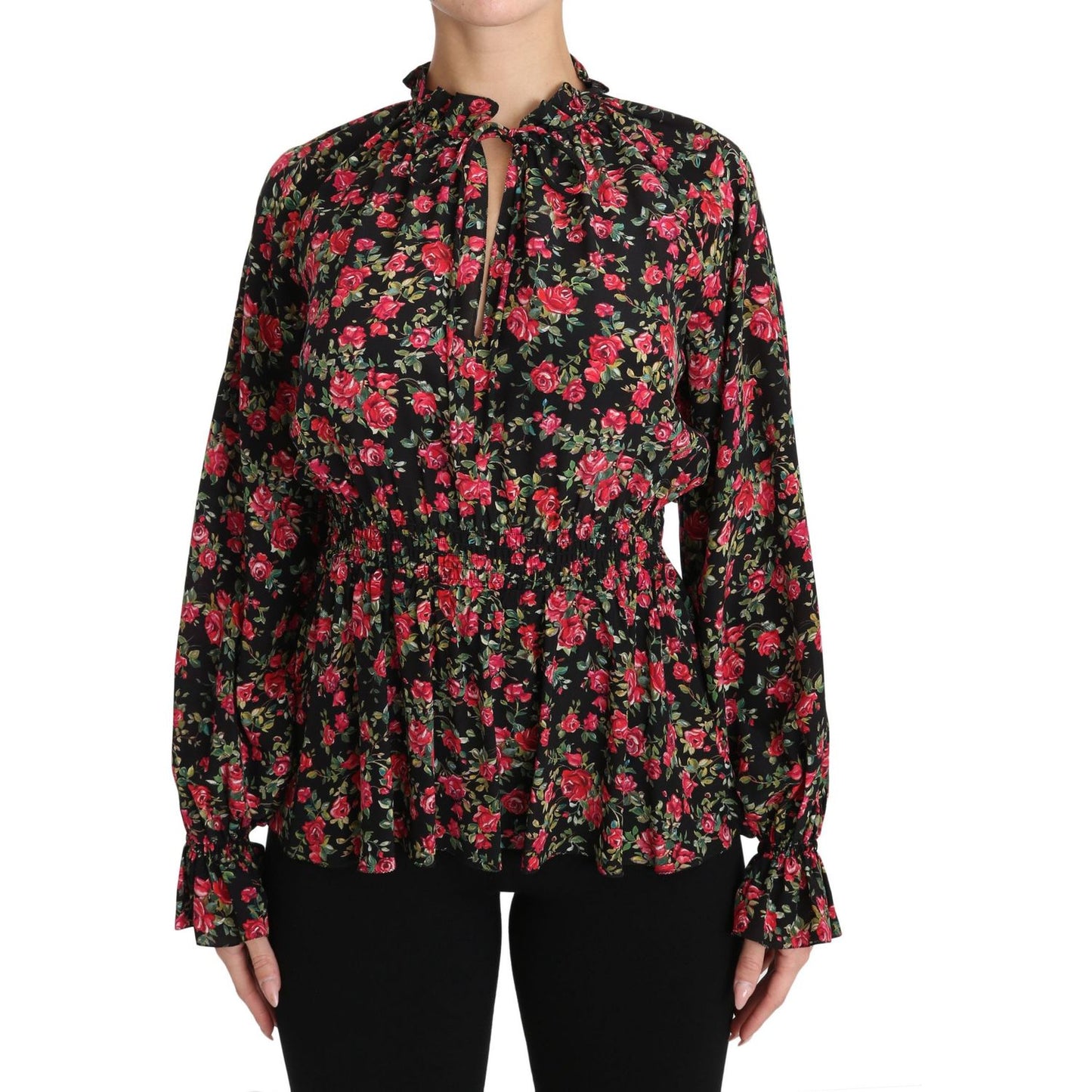 Dolce & Gabbana Elegant Black Floral Silk Shirt Dolce & Gabbana Rosy Brown