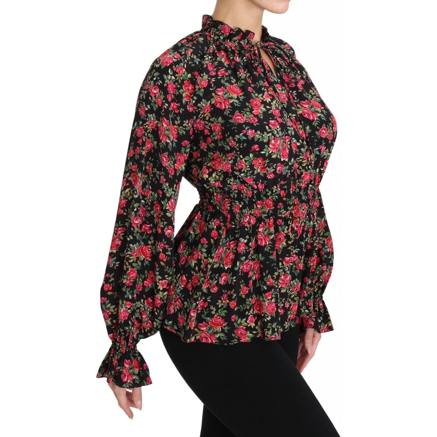 Dolce & Gabbana Elegant Black Floral Silk Shirt Dolce & Gabbana Rosy Brown