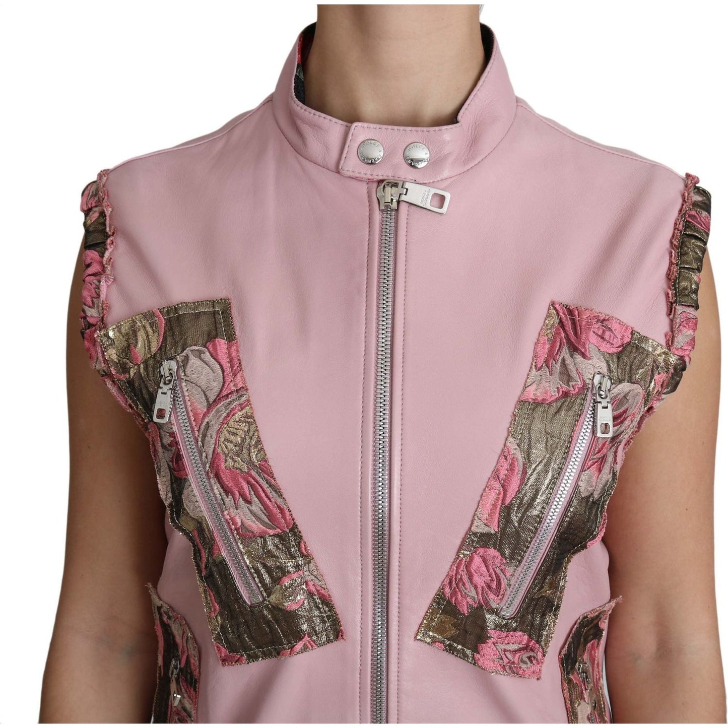 Dolce & Gabbana Stunning Pink Sleeveless Leather Vest Coats & Jackets Dolce & Gabbana Rosy Brown
