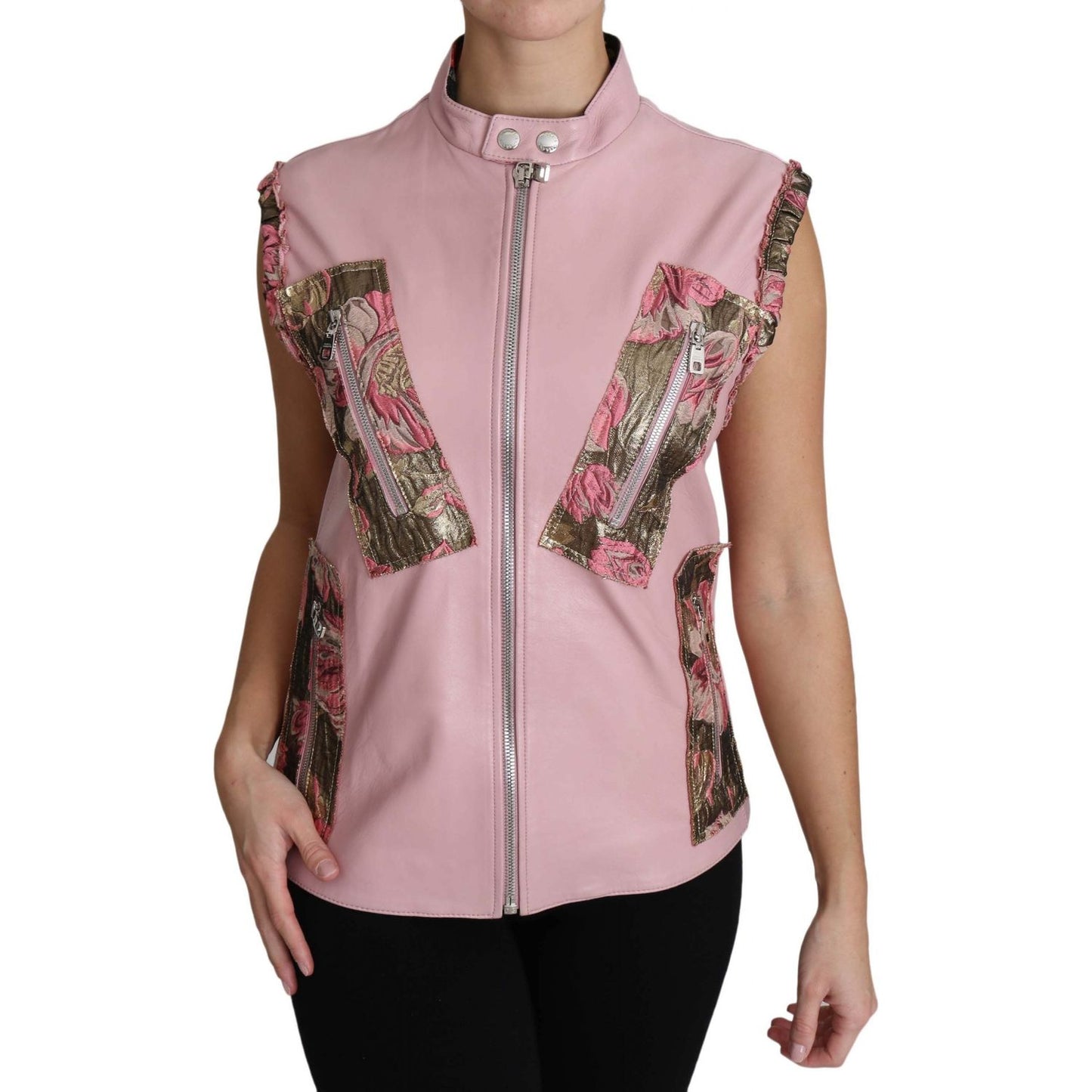 Dolce & Gabbana Stunning Pink Sleeveless Leather Vest Coats & Jackets Dolce & Gabbana Rosy Brown
