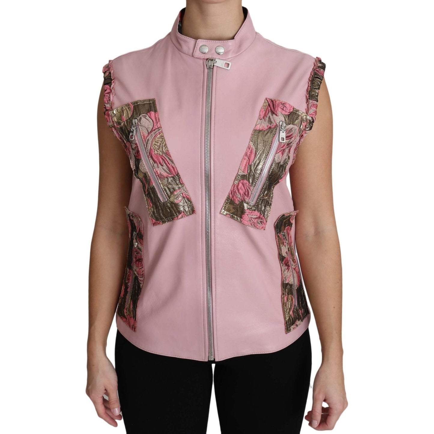 Dolce & Gabbana Stunning Pink Sleeveless Leather Vest Coats & Jackets Dolce & Gabbana Rosy Brown