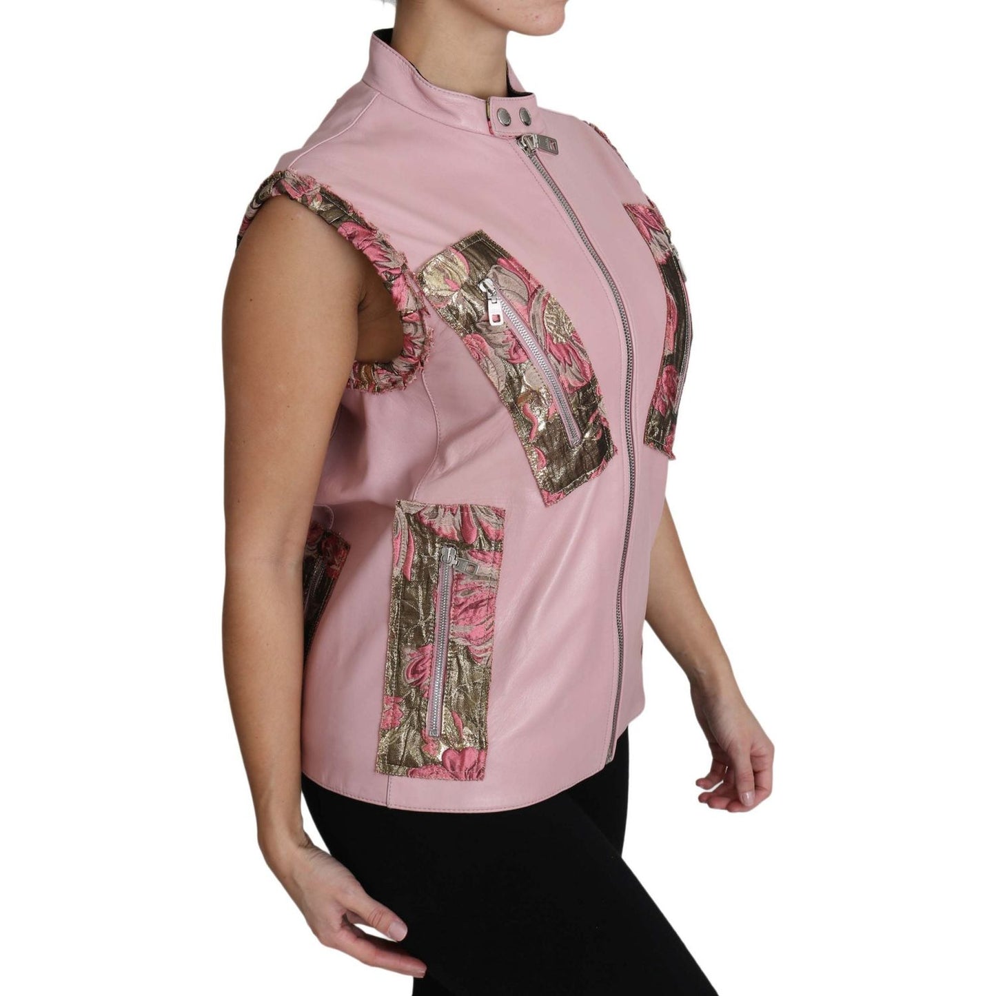 Dolce & Gabbana Stunning Pink Sleeveless Leather Vest Coats & Jackets Dolce & Gabbana Rosy Brown