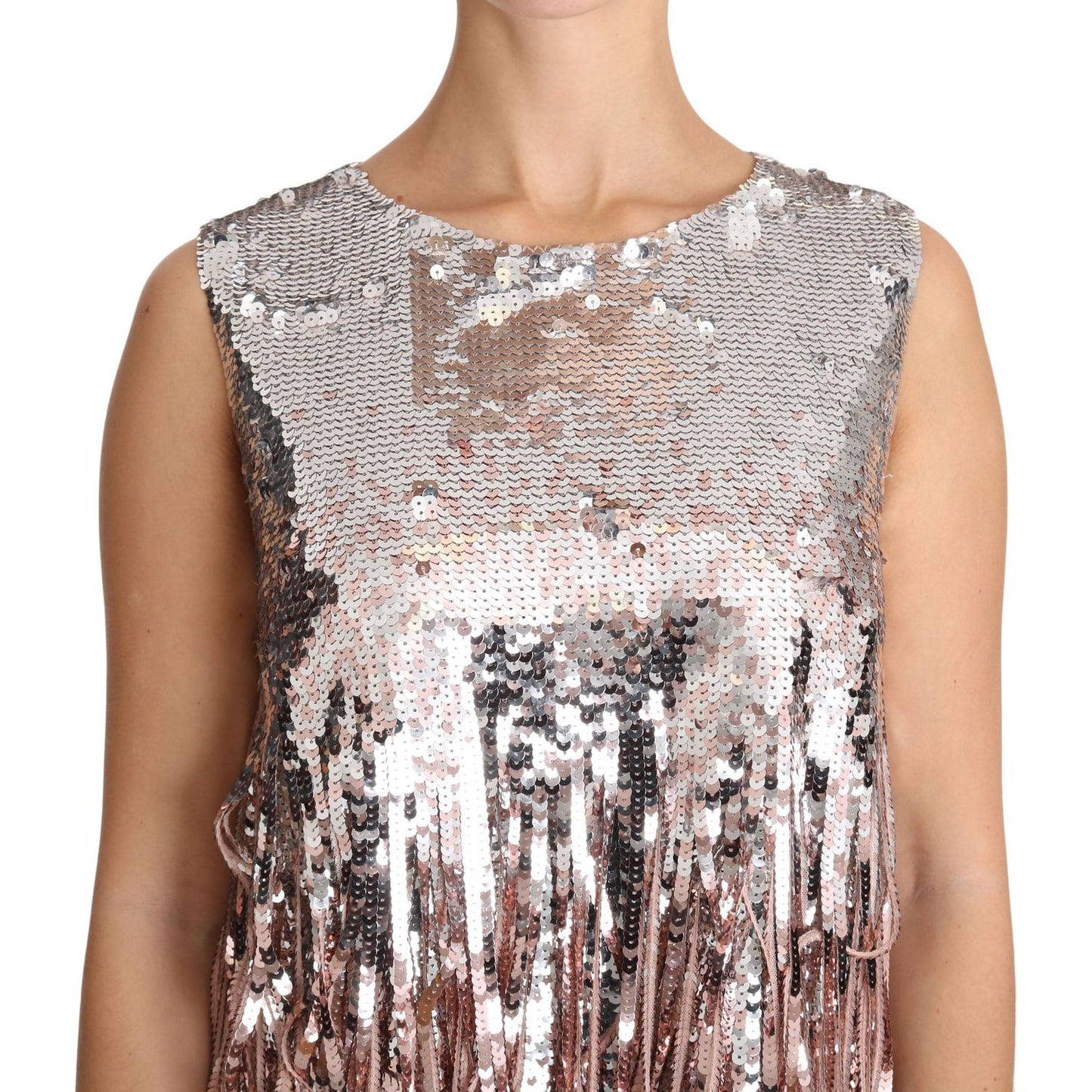Dolce & Gabbana Golden Pink Sequined Fringe Elegance Top Dolce & Gabbana Rosy Brown