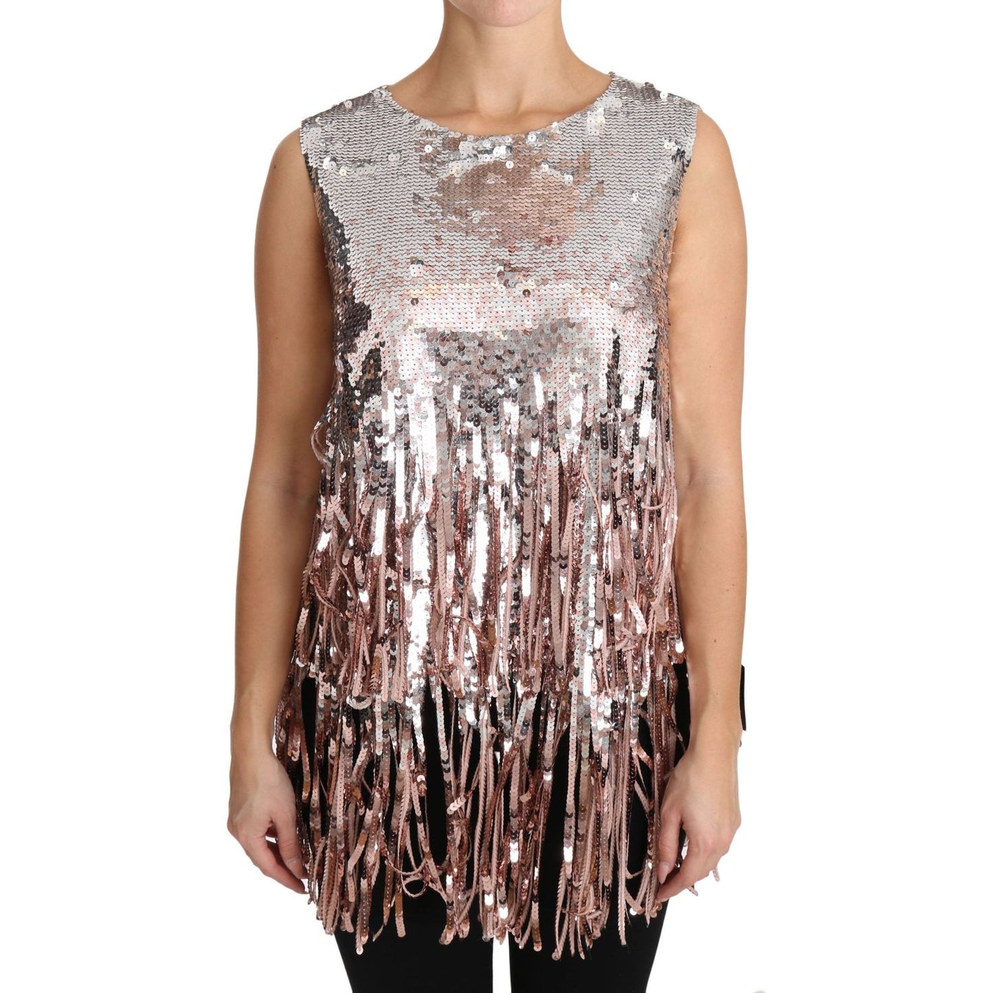 Dolce & Gabbana Golden Pink Sequined Fringe Elegance Top Dolce & Gabbana Rosy Brown