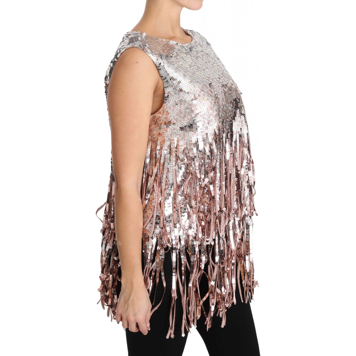 Dolce & Gabbana Golden Pink Sequined Fringe Elegance Top Dolce & Gabbana Rosy Brown