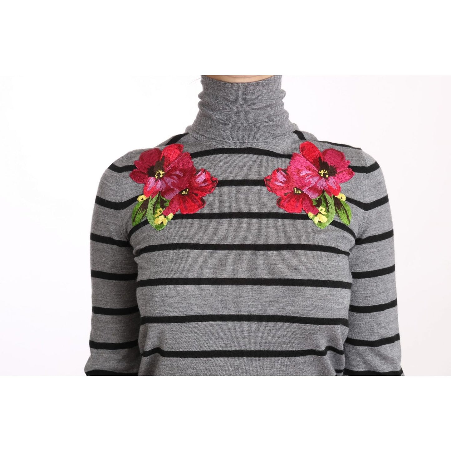 Dolce & Gabbana Elegant Embroidered Cashmere-Silk Sweater Dolce & Gabbana Light Slate Gray