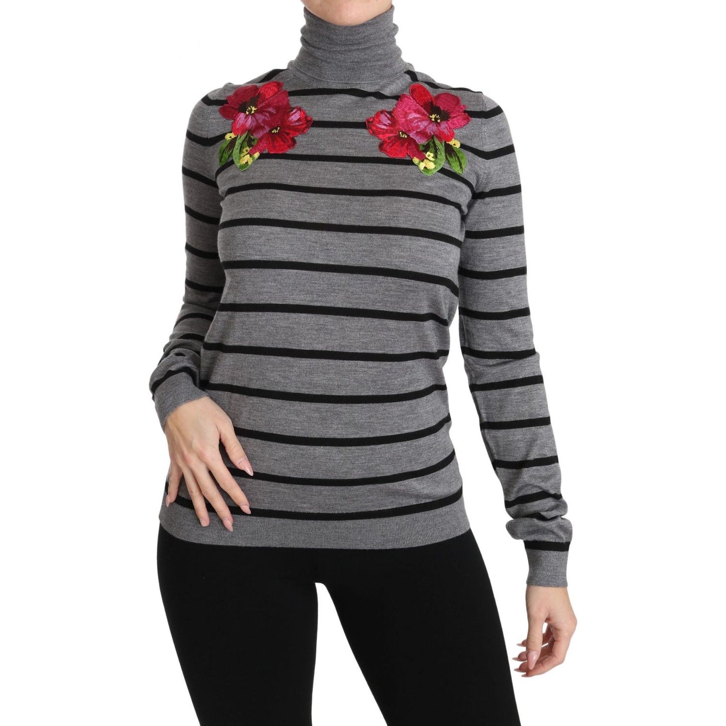 Dolce & Gabbana Elegant Embroidered Cashmere-Silk Sweater Dolce & Gabbana Dim Gray