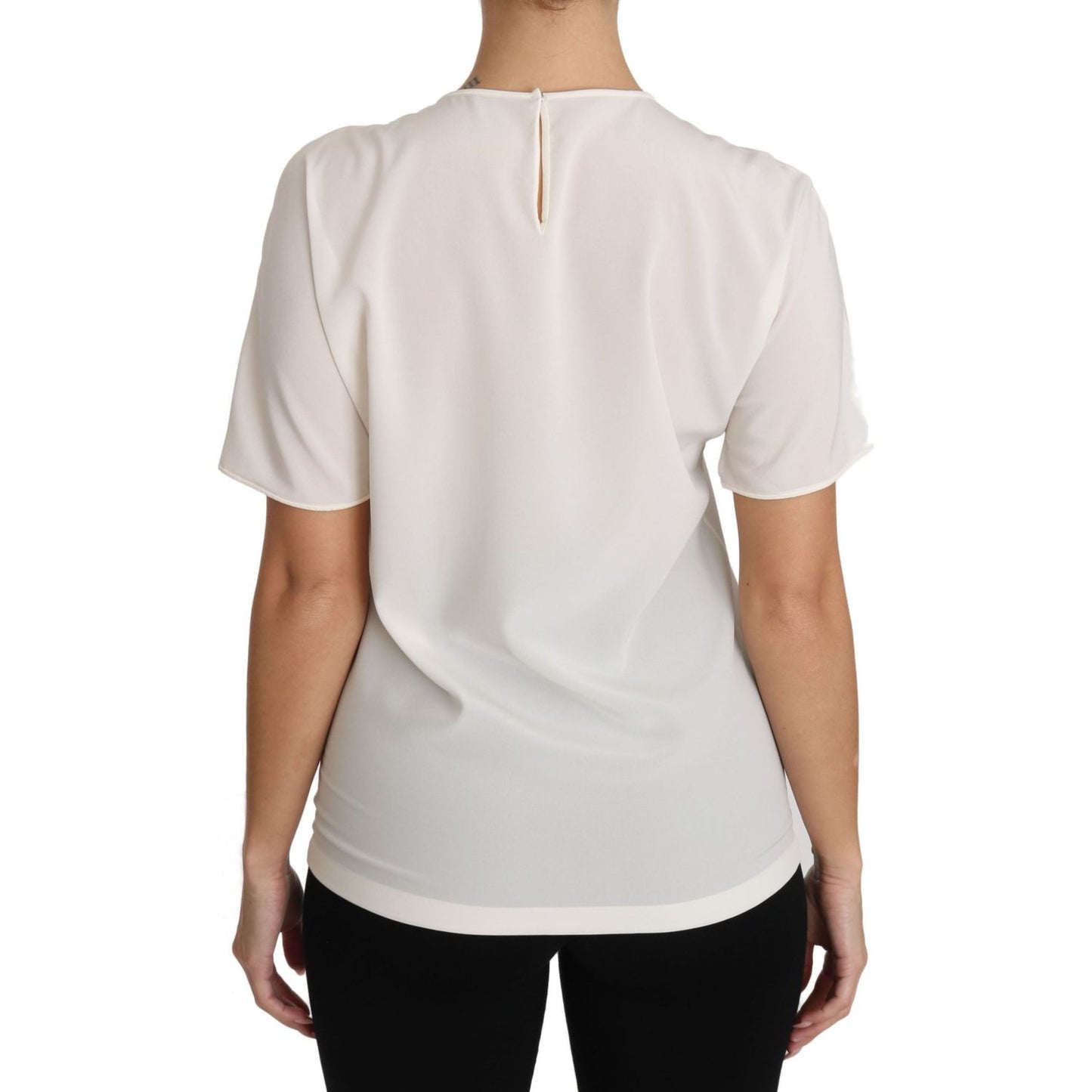Dolce & Gabbana Elegant Silk Crewneck Blouse with Applique Dolce & Gabbana Light Gray