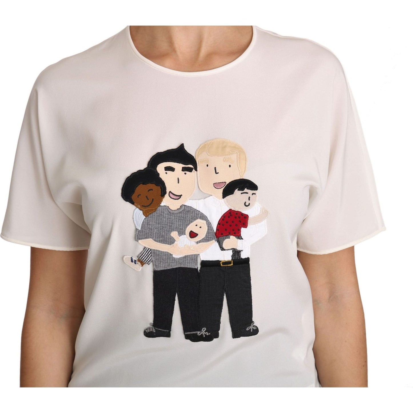 Dolce & Gabbana Elegant Silk Crewneck Blouse with Applique Dolce & Gabbana Light Gray