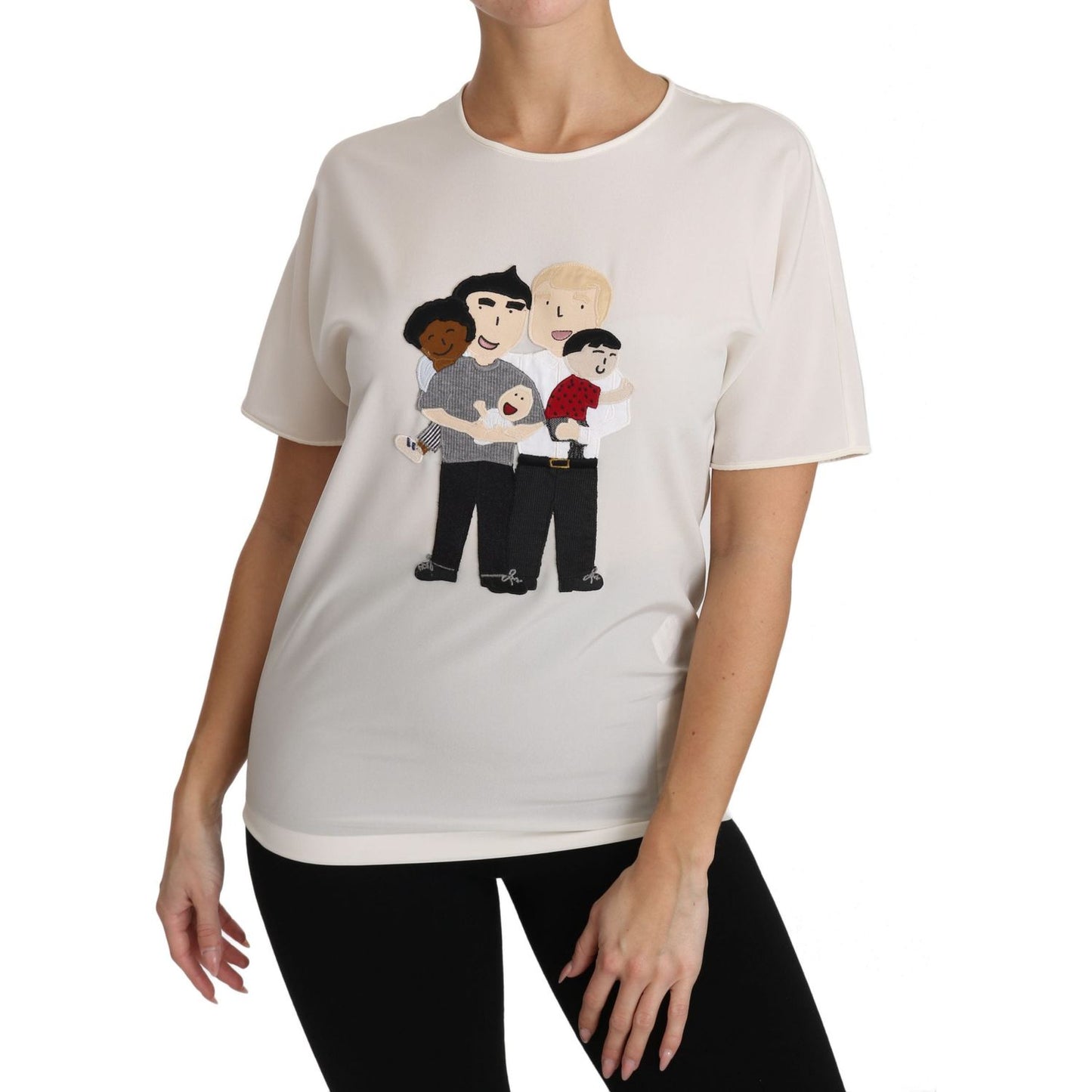 Dolce & Gabbana Elegant Silk Crewneck Blouse with Applique Dolce & Gabbana Gray